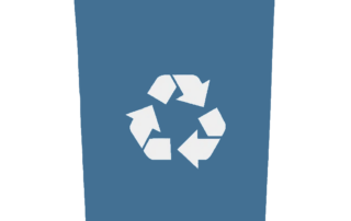 A blue recycling bin with a lid, featuring white recycling arrows symbol in the center, ideal for waste disposal. The background is transparent with a checkered pattern.