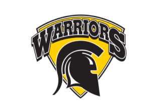 A logo featuring a black warrior helmet in front of a yellow shield shape. The word "WARRIORS" is written in bold, black, stylized letters above the helmet on top of the yellow background, symbolizing campus involvement through various clubs.