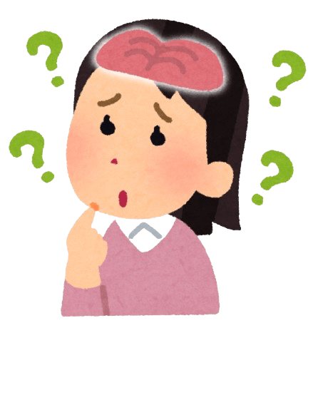 Illustration of a puzzled person with a brain visible at the top of their head. Green question marks surround the head, indicating confusion. The person has a finger on their cheek and is wearing a pink shirt. This image encapsulates how UW staff might feel when seeking mental health advice.