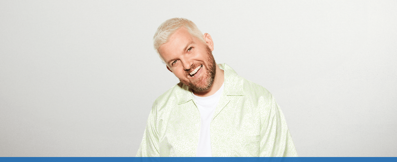 Image of a person with short, light-colored hair and a beard, wearing a light green shirt, smiling against a plain background. Text overlay at the bottom reads: "WUSA x UW Concert featuring Dillon Francis, September 7 @ 6:00 PM - 11:00 PM EDT.