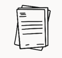 A black and white illustration of a stack of documents or papers with text lines and some marks on the top sheet. The documents are slightly askew, giving a casual, hand-drawn look.