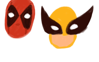 Illustration of two superhero masks: one red with black and white eyes, the other yellow with large black ears and white eyes, set against a black background. These designs are anticipated to be 2024's must-have Halloween costumes.