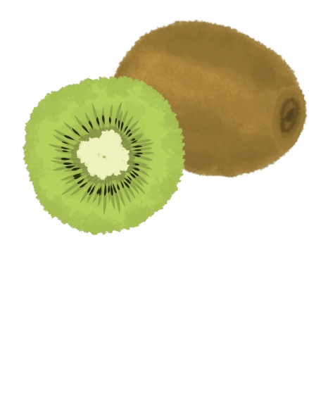 Illustration of a kiwi fruit, with one half sliced open to reveal the vibrant green flesh and tiny black seeds, beside the whole brown, fuzzy exterior. This image highlights the importance of fresh produce in addressing long-term solutions to food insecurity.