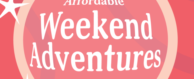 A pink graphic features a magnifying glass highlighting "Affordable Weekend Adventures in Waterloo," surrounded by star motifs. The words "Imprint" and a logo sit in the bottom right corner, encapsulating the promise of exciting yet affordable adventures waiting for you this weekend.