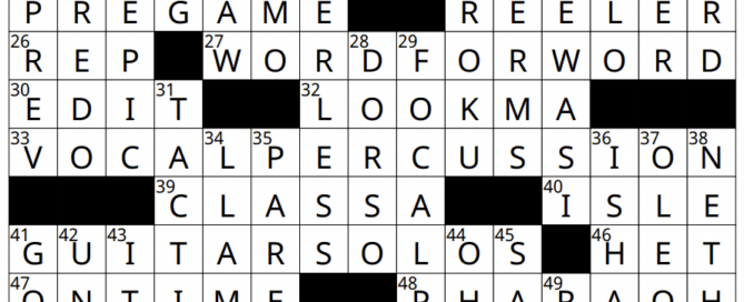 A completed December crossword features various solutions with clues filled in, including words like "A STAR," "HARE," "VOCAL," "PERIODICAL," and "POST." The grid shows a mix of black and white squares, highlighting the word placements.