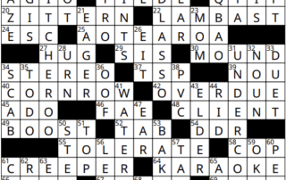 The completed crossword puzzle showcases words like "ISRAEL," "DISMOUNT," "CREEPER," "TOLERATE," and "KARAOKE." It's a testament to the challenge of February crossword solutions, with each word artfully filling the squares.