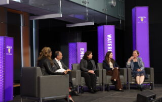 Public lecture held by UW TRuST Network: The Iron Ring at 100 - Trust, Transformation and the Future of Canadian Engineering. From left, Molly Thomas, Hamid Arabzadeh, Stephanie Hazelwood, Ashley Melenbacher, and Mary Wells.