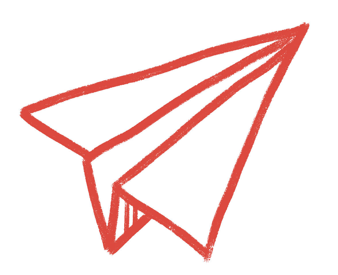 Simple red crayon drawing of a paper airplane on a white background, perfect for illustrating topics like UW student insurance or adding charm to a student insurance guide.
