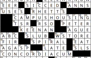 A completed orientation crossword puzzle with black and white squares. Words such as "CAT," "JOURNEY," "CAMPUHOUSING," "FACULTY," and "DS LITE" are visible among the answers.