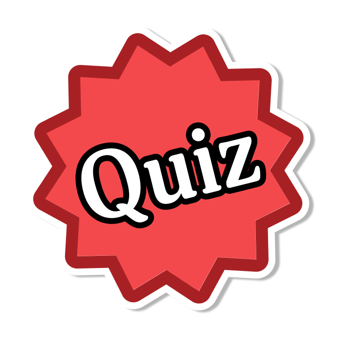 A red, starburst-shaped badge with the word "Quiz" in bold, black and white letters at the center—perfect for campus quiz events and student activities that encourage campus involvement.