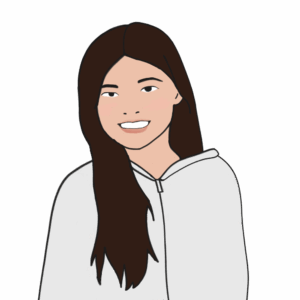 A digital illustration of a smiling young woman with long brown hair wearing a light-colored hoodie, set against a plain white background—perfect for sharing UW advice or first year tips with new university students.