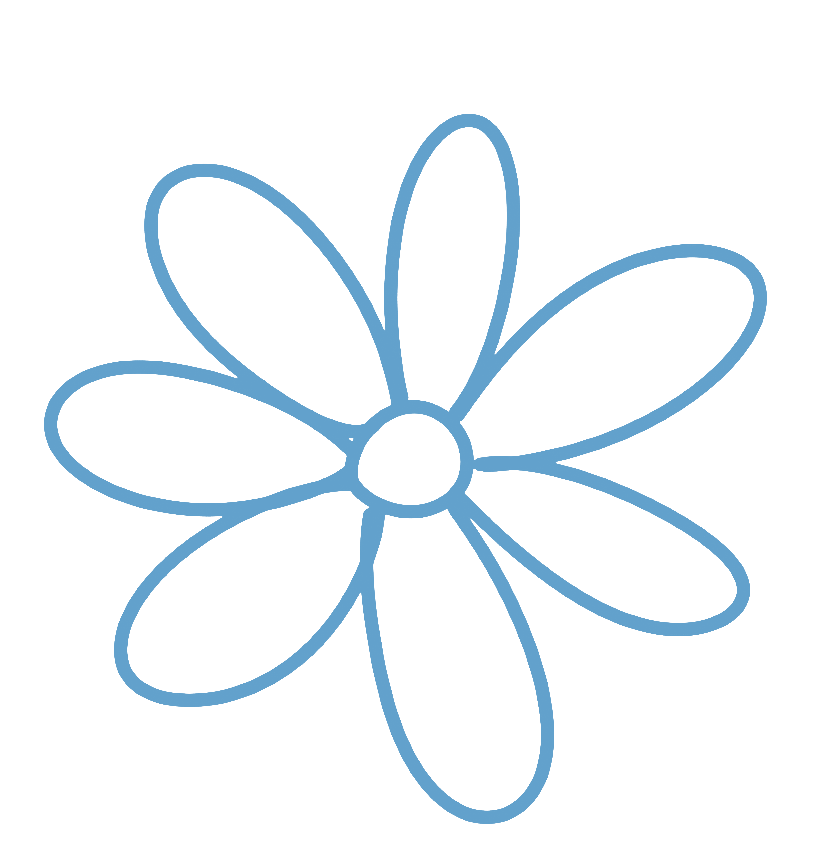 A simple blue line drawing of a flower with eight elongated petals and a round center, set against a plain white background, subtly conveying the focus and clarity often sought during an ADHD diagnosis.