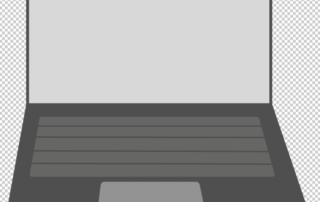 A simple, flat illustration of an open laptop with a blank screen, visible keyboard, and touchpad. The gray device, viewed from a slightly elevated front angle, subtly encourages digital wellbeing and mindful screen time.