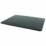 A black textured rectangular food tray, shown from a low angle against a white background, makes our Staff Picks list for its sleek design and versatility.