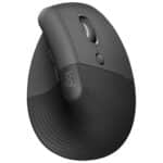 A black ergonomic vertical computer mouse with a textured grip, two side buttons, and a scroll wheel—perfect for your Back to School Tech setup. The “logi” logo is visible on the thumb rest area, making it a Staff Picks favorite at Best Buy.